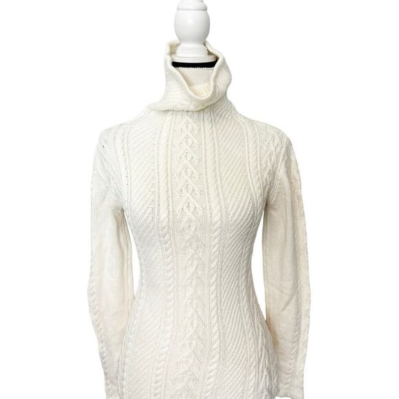 Women's Ivory Long Sleeve Turtleneck Cable Knit Sweater Size 6-10 - Picture 3 of 7